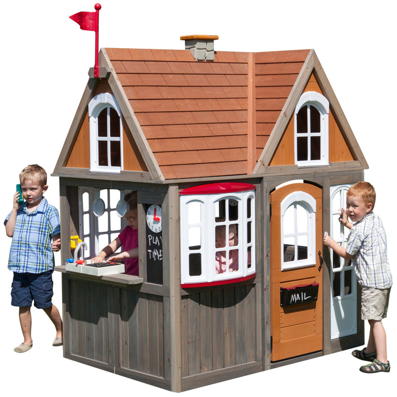 111.76cm W x 182.88cm D Outdoor Solid Wood Playhouse with Kitchen