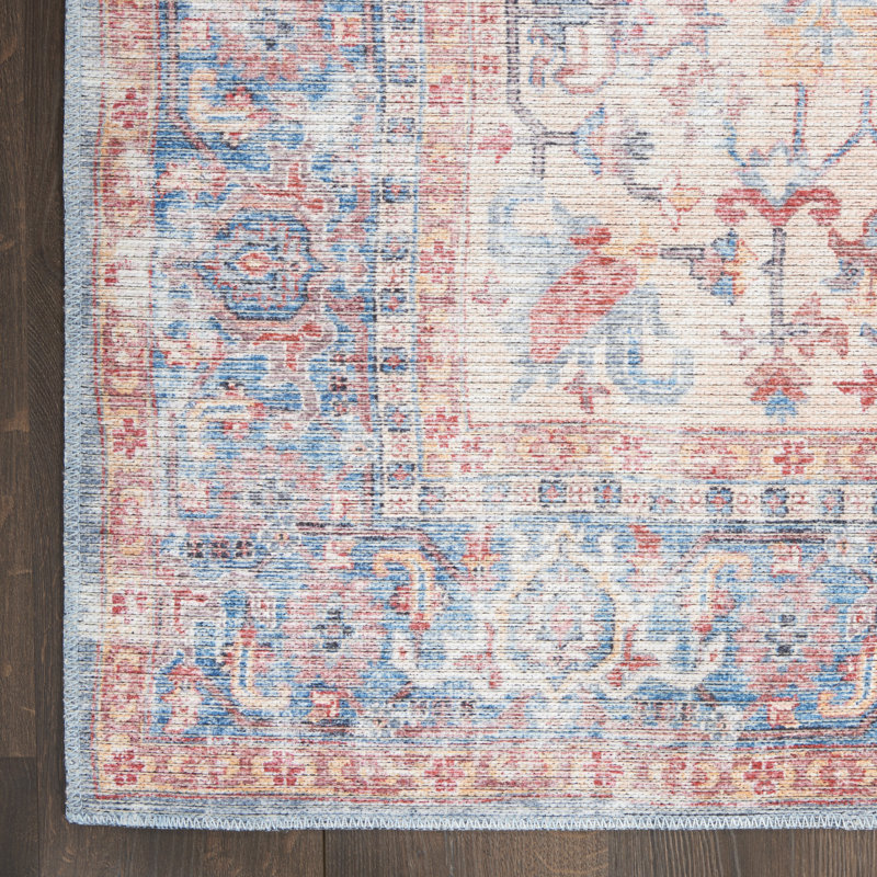 Machine Washable Oriental Blue/Red Area Rug, Runner 2'2" x 12'