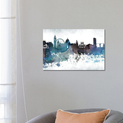 Belfast Bluish Skyline by WallDecorAddict - Wrapped Canvas Print