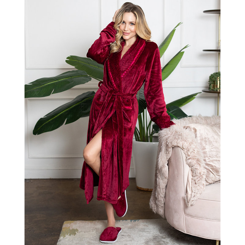 LOTUS LINEN Peignoirs moelleux moelleux peignoirs longs, P / M, Vin rouge