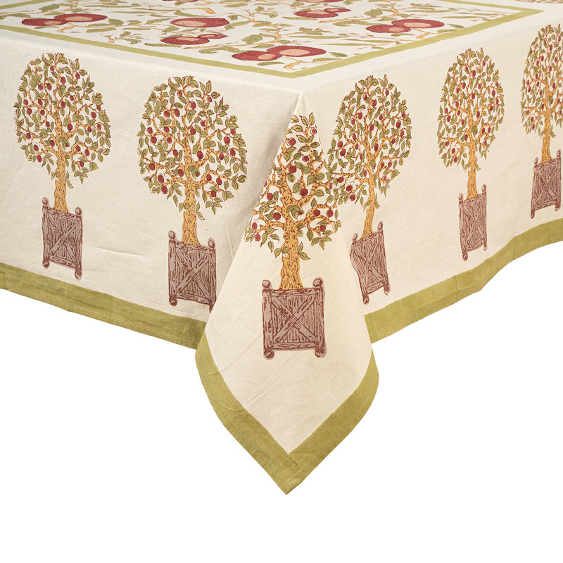 Orange Tree Tablecloth - Red/Green - 71" x 71", 86" Rectangle