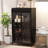 47.6" Tall Metal Storage Cabinet With Glass Doors & Flip-Top, 4-Tier Display Cabinet With Open Shelves, Freestanding Steel Sideboard Buffet For Kitchen, Living Room, Home Office