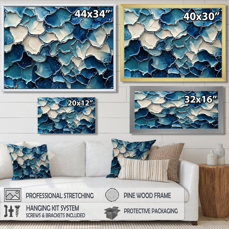 Mauriello - Abstract Large Wall Art, H 34 po x l 44 po, Cadre flottant, Blanc