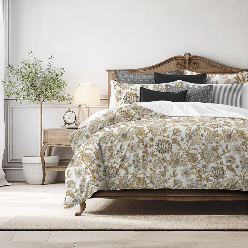 Bronte Gold Cotton Duvet Cover Set, King Duvet Cover + 7 Additional Pieces