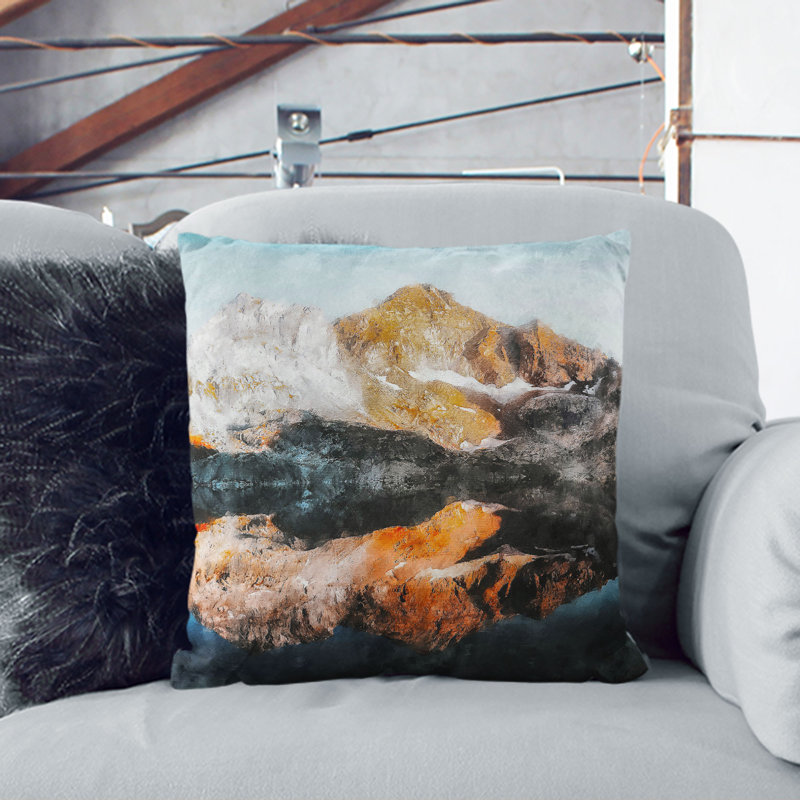Reflection of the Alps Painting Cushion with Filling, White, 40cm H x 40cm W x 15cm D