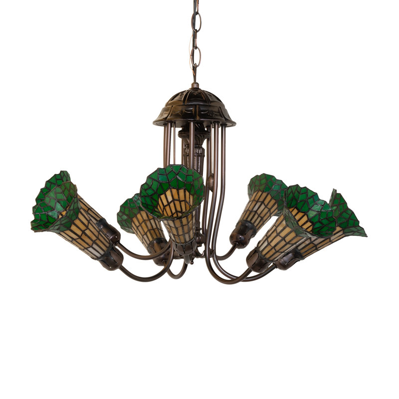 Lustre linéaire moderne à 7 lumières Gaynelle, Ambre / vert
