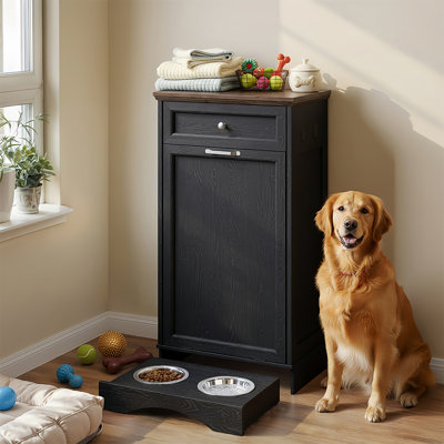 10 Gallon Tilt Out Trash Cabinet, Free Standing Kitchen Garbage Can Cabinet with Drawer, Pet Proof Hidden Garbage