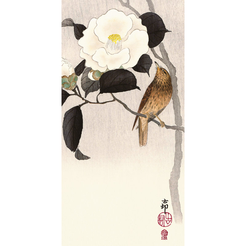 Songbird And Flowering Camellia by Ohara Koson - Wrapped Canvas Painting, 100cm H x 50cm W x 3.8cm D