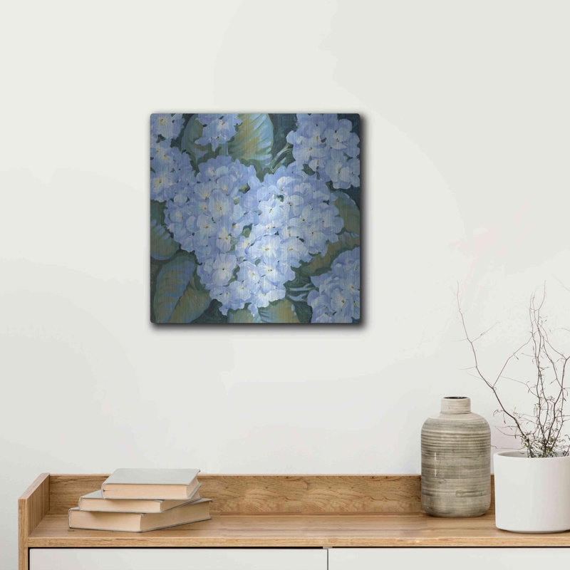 «Blue Hydrangeas II» par Tim O'Toole, art mural en métal Luxe, H 12 po x l 12 po