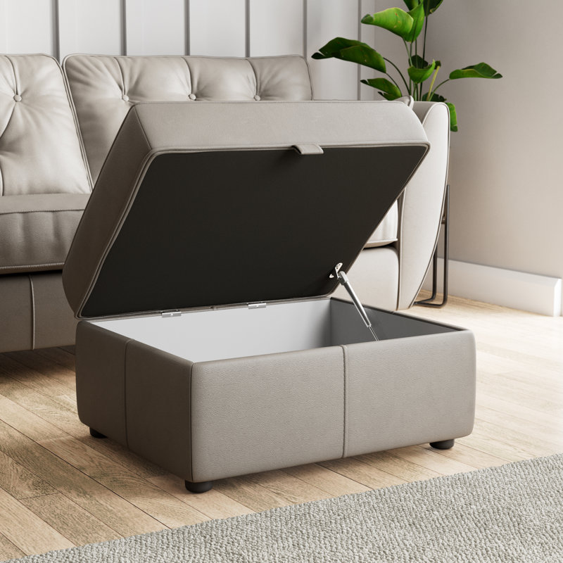 Marylin Wide Rectangle Footstool Ottoman with Storage, Stone Grey
