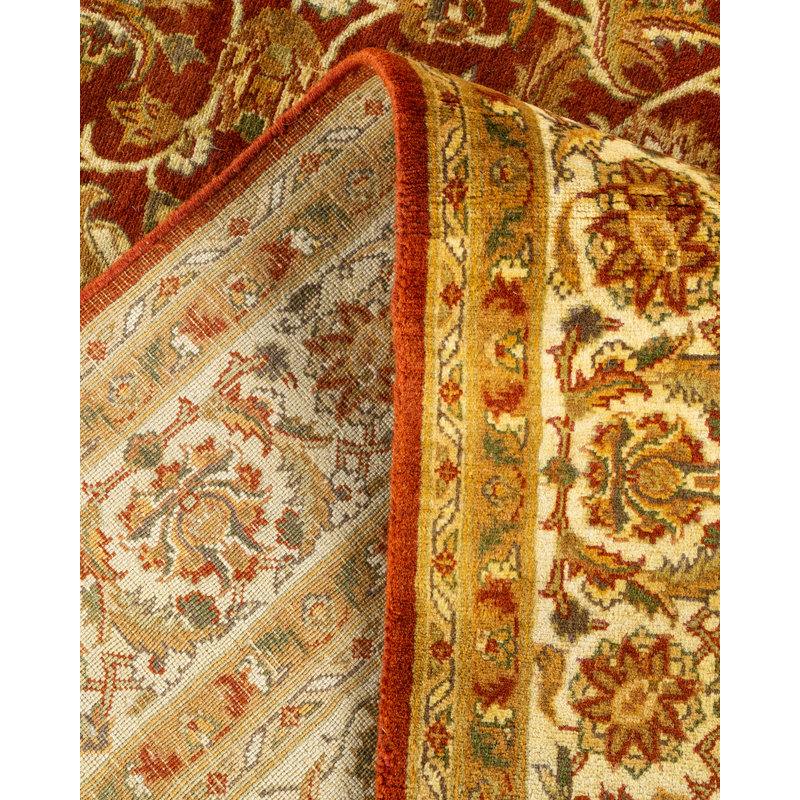 Tapis traditionnel en laine noué à la main orange 4 pi 8 po x 7 pi 8 po Hayner