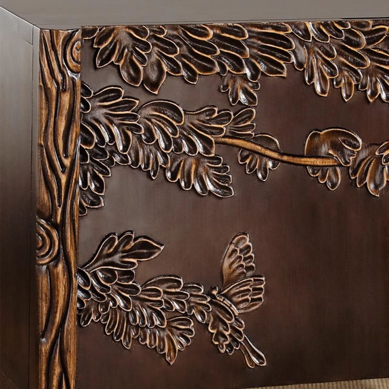 Multi-functional solid wood relief sideboard