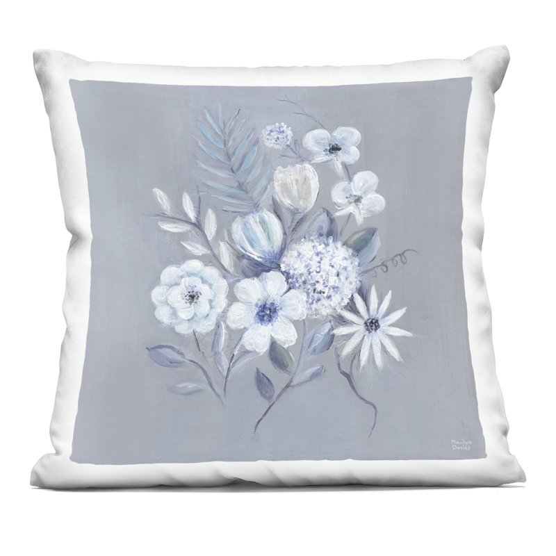 Coussin décoratif Ferns & Leaves on Black Design par Phillipa Katz, Grey/Blue/White, Carré 18 po