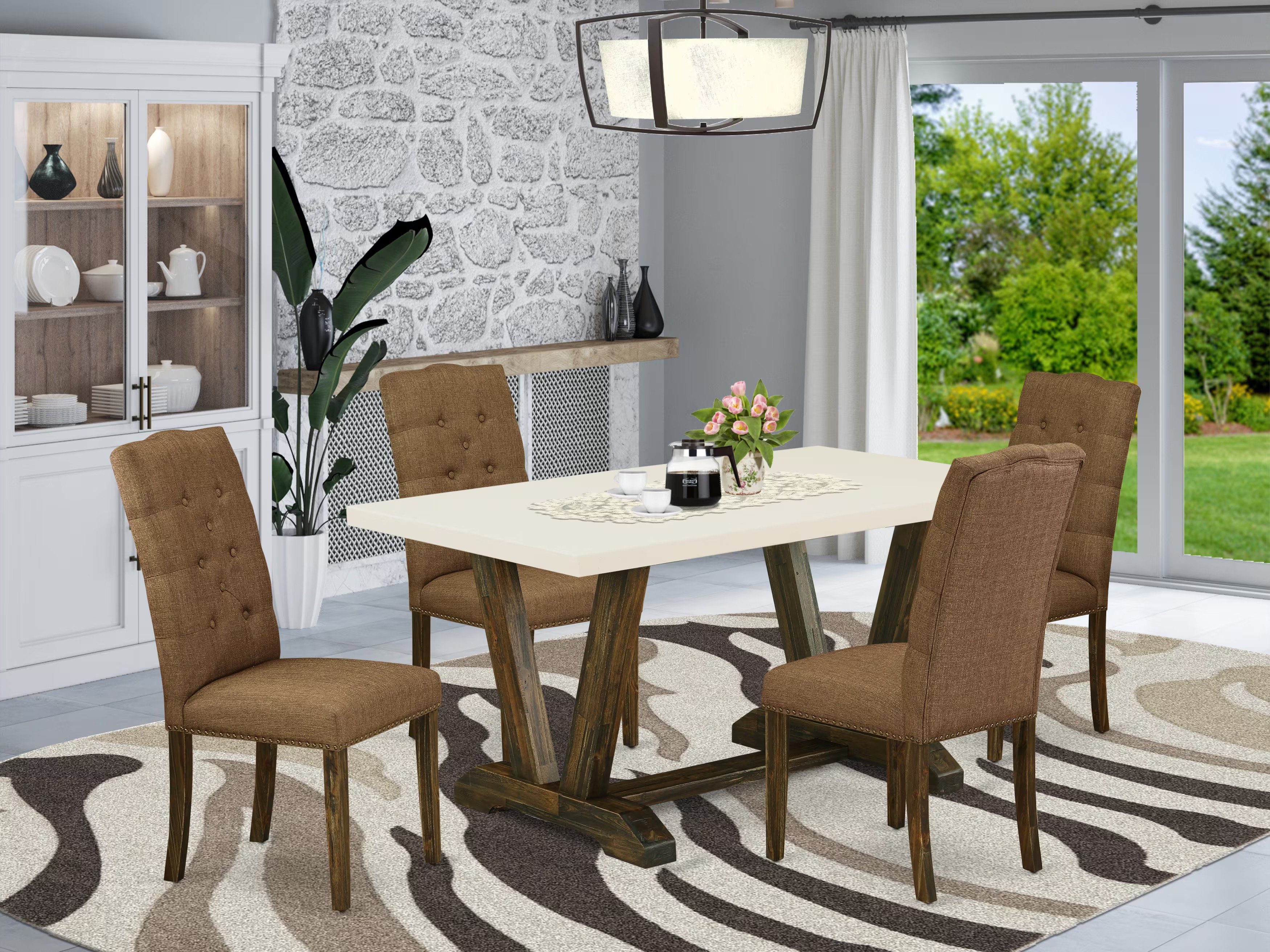 Wildon Home® Grilli 5 - Piece Rubberwood Solid Wood Dining Set ...