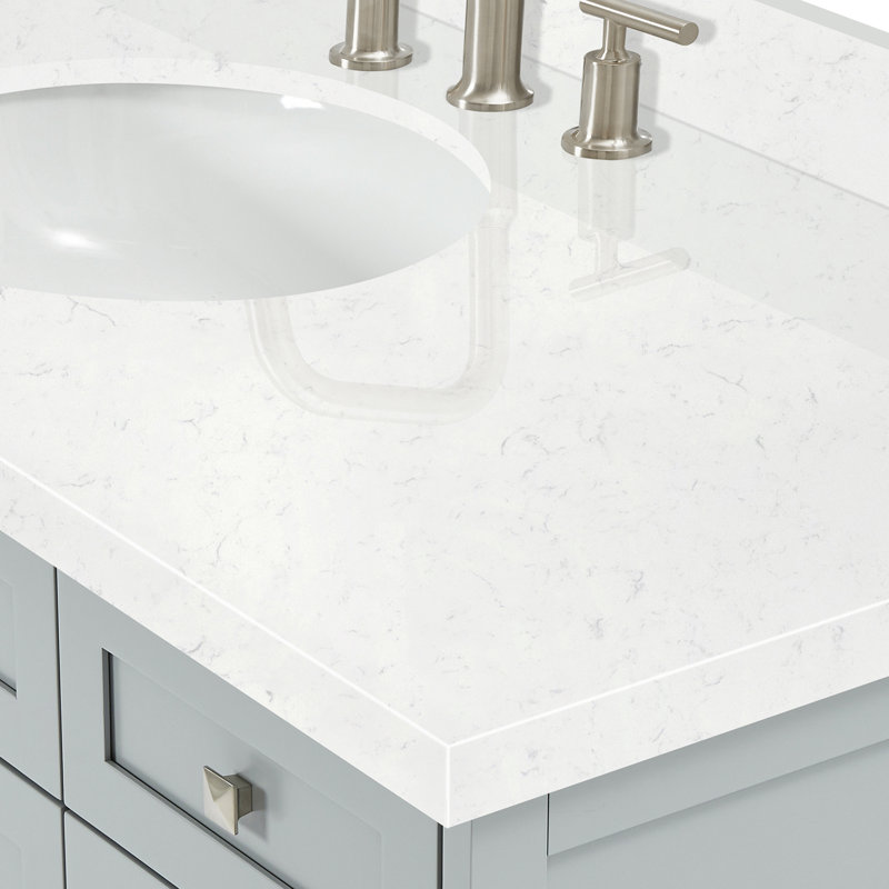 ARIEL Monroe 54 Single Sink Bathroom Vanity with Carrara Quartz Top, Gray, 60" - 61", Carrara White Quartz