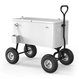 80 Quart Outdoor Wagon Rolling Cooler Ice Chest With Handle And 10" Wheels