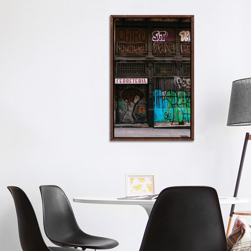 Barcelona Graffiti II by Bethany Young - Print on Canvas, Classic Brown Wood Framed, 101.6cm H x 66.04cm W x 3.81cm D