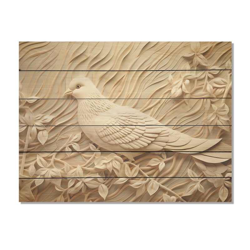 Dove ivoire Innocence I - art mural en bois colombe sur bois de pin naturel, H 10 po x l 20 po