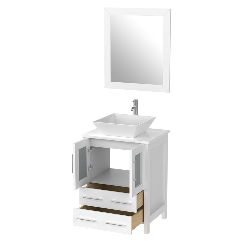 Ravenna 24" Freestanding Single Sink Bathroom Vanity with Engineered Marble Top and Matching Mirror, White