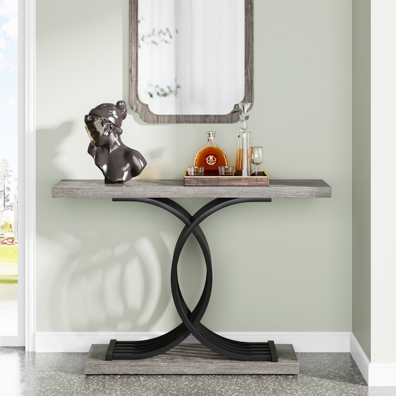 Townson 100cm Solid Wood Top Console Table, Grey, Black