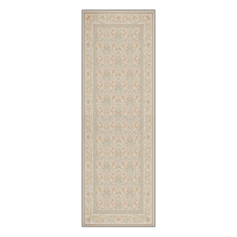 Tapis de couloir oriental beige / ivoire lavable à la machine avec envers antidérapant, Tapis de couloir 2 pi 5 po x 8 pi