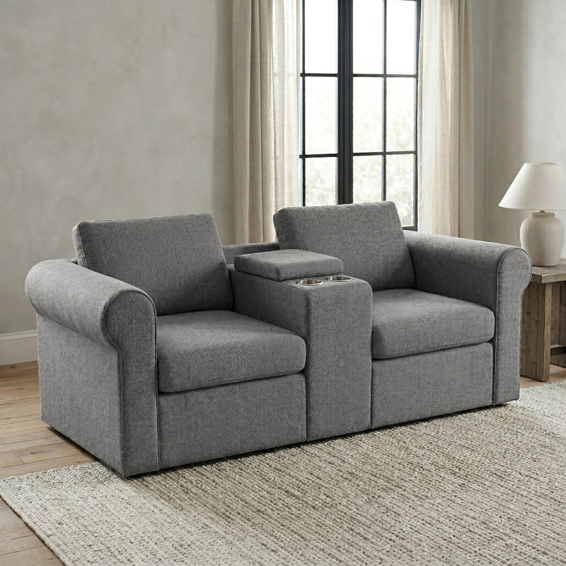 Lockheart 76.5" Modular Roll Arm 2 Seater Loveseat with Storage Console, Gray