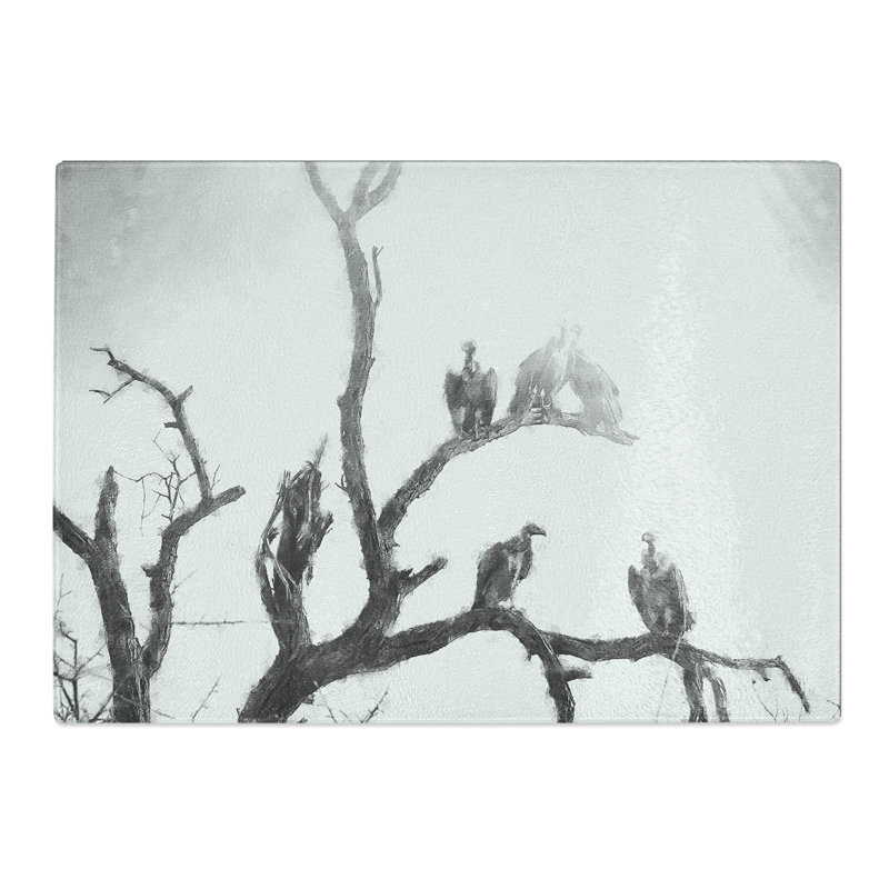 Tempered Glass Vultures on a Tree Painting Chopping Board, 20 cm x 28.5 cm