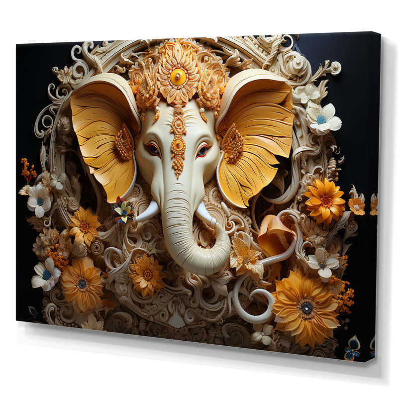 «Hindu Ganesha Elephant Dog Curmeric Tints I - Hinduism», art encadré, Toile tendue, Sans cadre, H 30 po x l 40 po