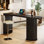 Table de bar moderne de 63 po, table de pub à hauteur de bar avec base cylindrique cannelée, meubles de bar haut de gamme pour la salle à manger, le bistro et le salon