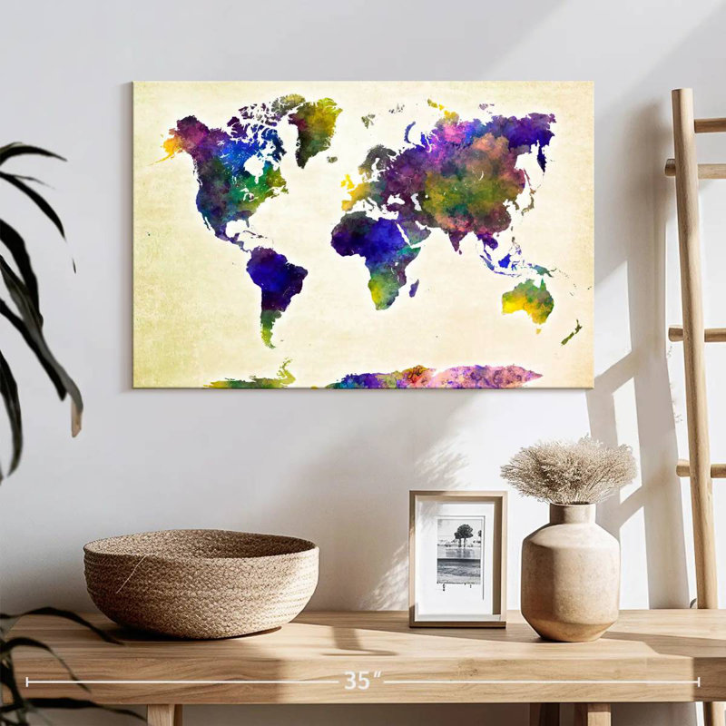 Aliaz Purple Hues World Map, 16" H x 24" W