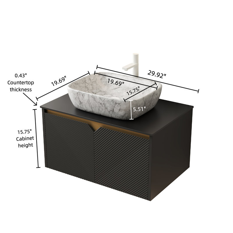 Meuble-lavabo de salle de bain, Noir, 30"