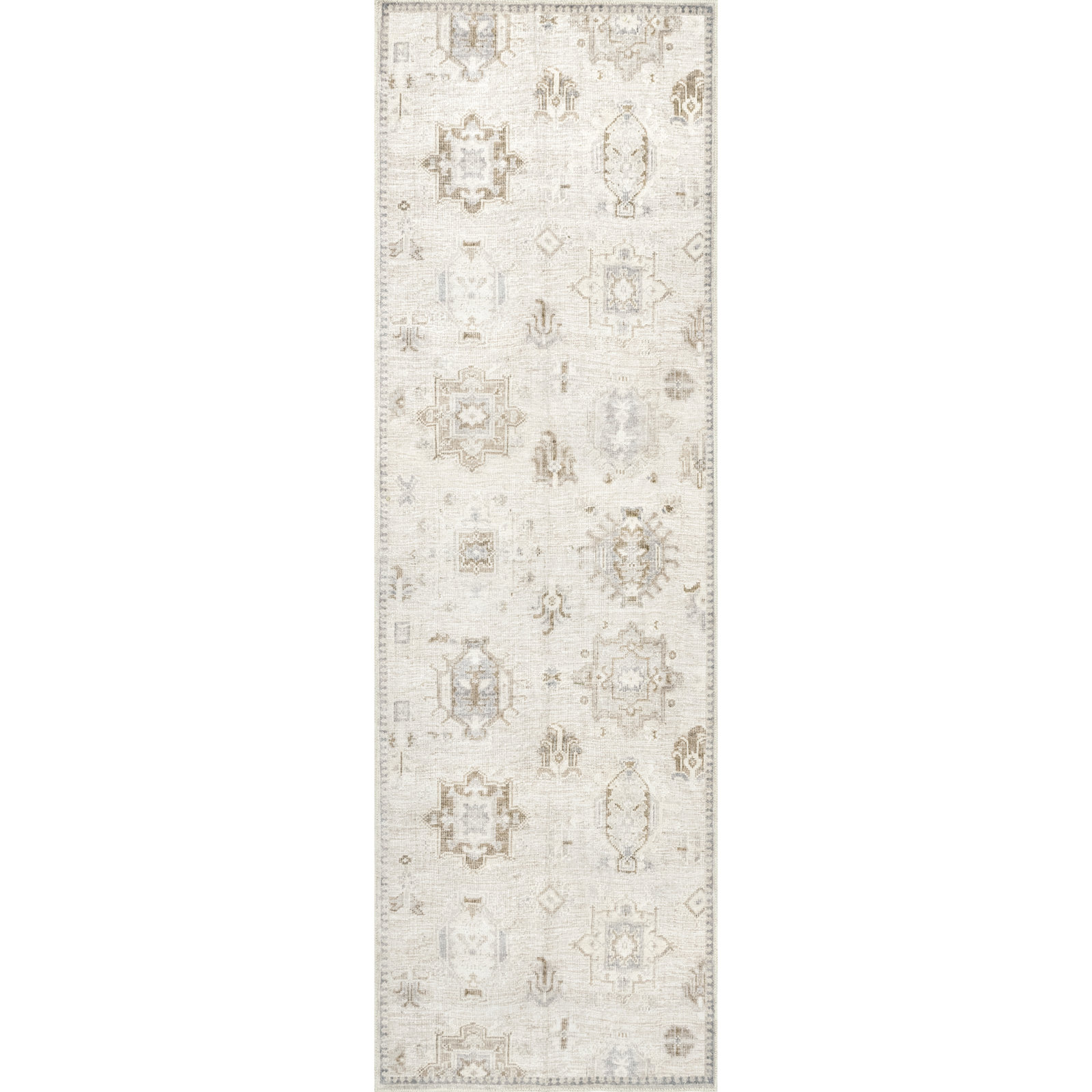 Beige Ivory Machine Washable Oriental Rug, Runner 2'6" x 12'