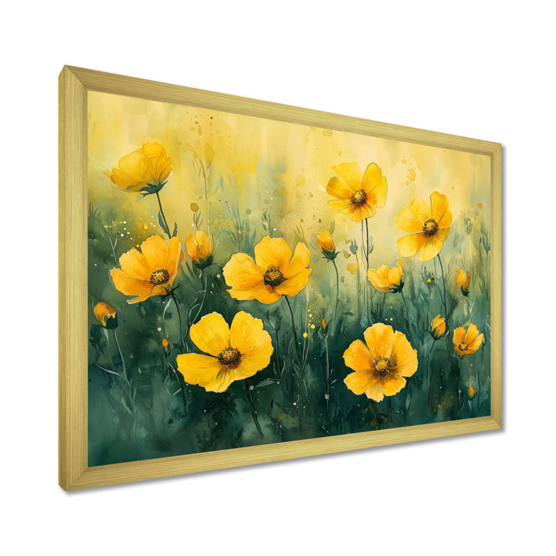 Iriyana Golden Hour Poppies In Summer V - coquelicots, art mural pour le salon, H 34 po x l 44 po, Doré