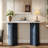 Narrow Console Table With Oval Marble Top, Curved Legs And Triangular-designed Base-1298546538