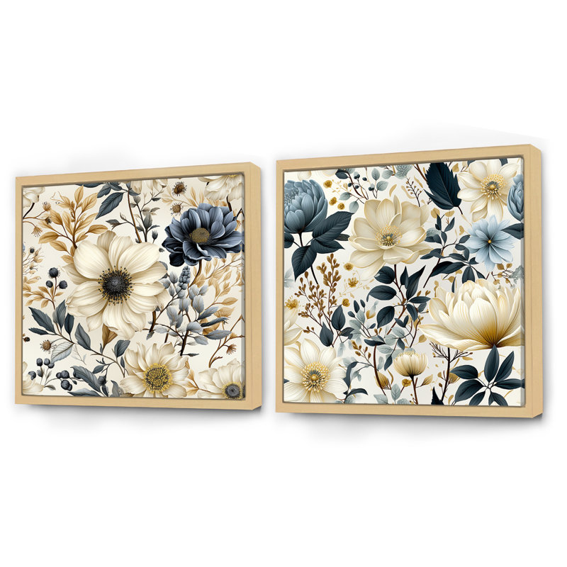 Wolsingham - Ensemble de 2 collages carrés floral et botanique, Cadre flottant brun, H 36 po x l 73 po
