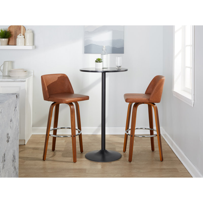 Thea 26" Fixed-Height Counter Stools with Bent Wood Legs & Round Footrest, Counter Stool (26" Seat Height), Light Gray/Black