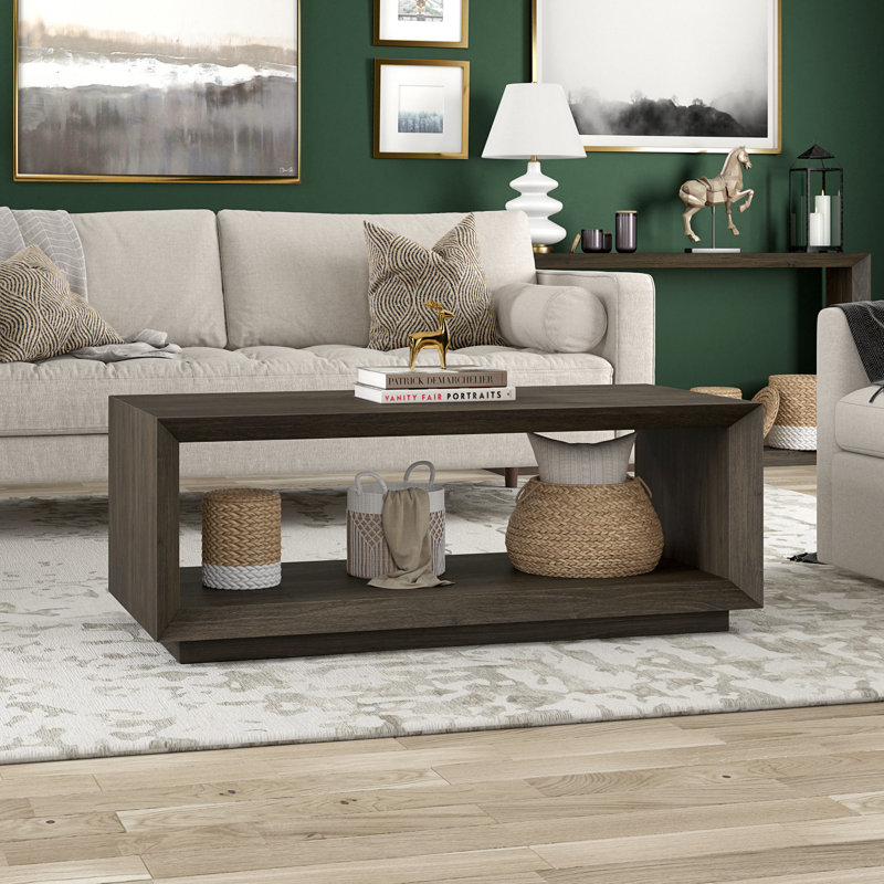 47.5" Wide Coffee Table with Open Lower Shelf — Alder Brown Scandinavian MDF Centre Table for Living Room | Evie, Alder Brown