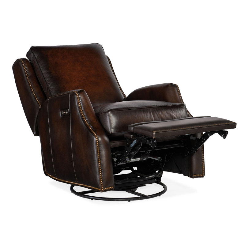Elicce Leather Power Recliner, Brown Genuine Leather, Manual