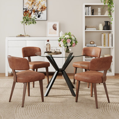 36In Round Pedestal Glass Dining Table Set For 2-4