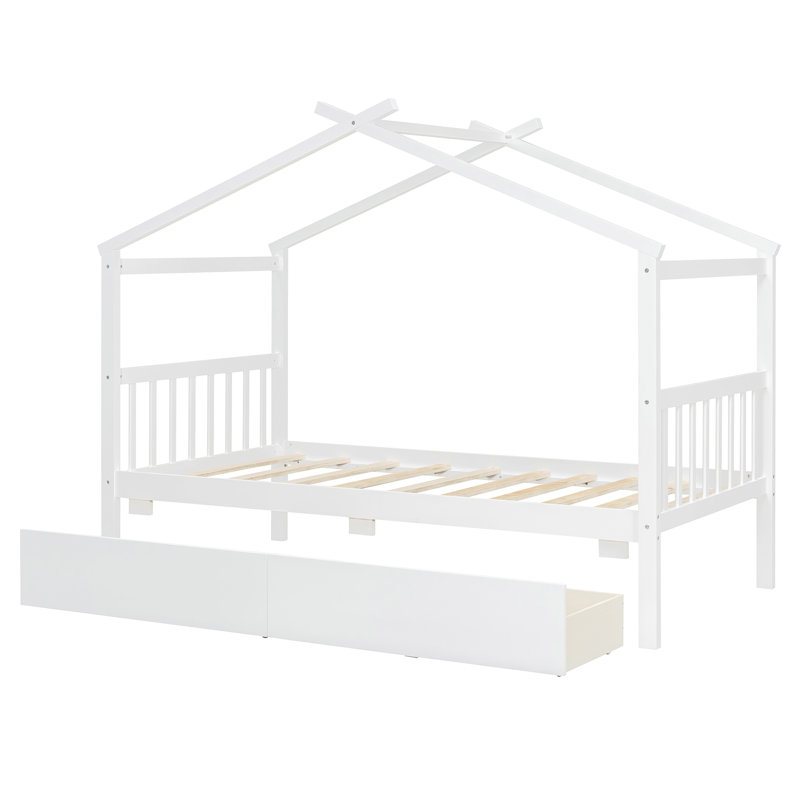 Lit en bois avec tiroirs, Twin, Blanc