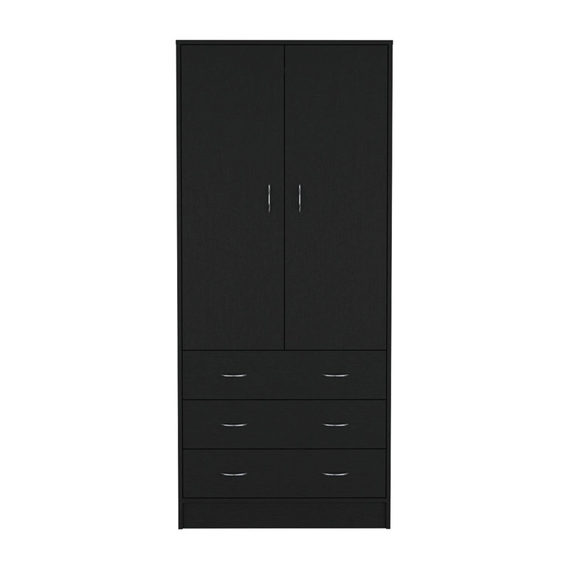 Armoire avec portes doubles, 3 tiroirs et tringle, Noir