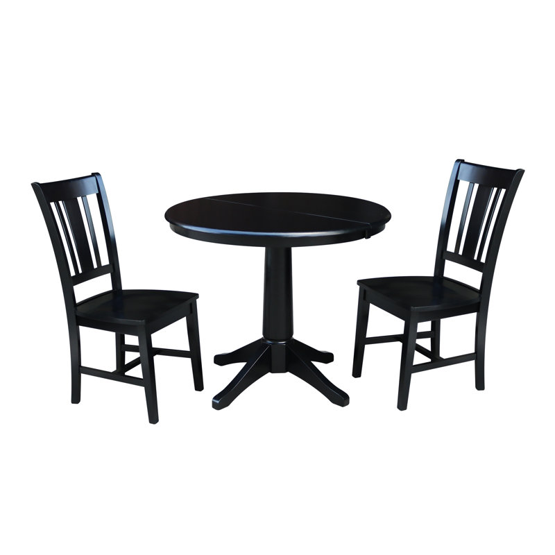 Ensemble de salle à manger en bois massif Aurich, 3 pièces : 1 table, 2 chaises, Noir