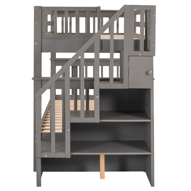 Lit superposé gris avec lit gigogne simple et option de rangement Twintwin - Stable à assemblage facile, Gris
