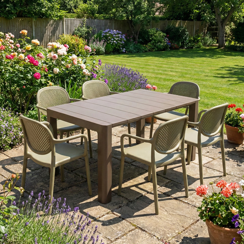 Setebos 6 - Person Patio Dining Set with , Cushions Included, Green/Grey