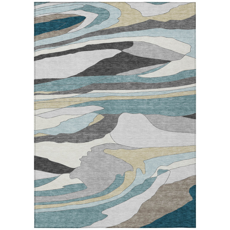 Machine Washable Indoor/Outdoor Chantille ACN2777 Abstract Rug, Teal, 3' x 5'