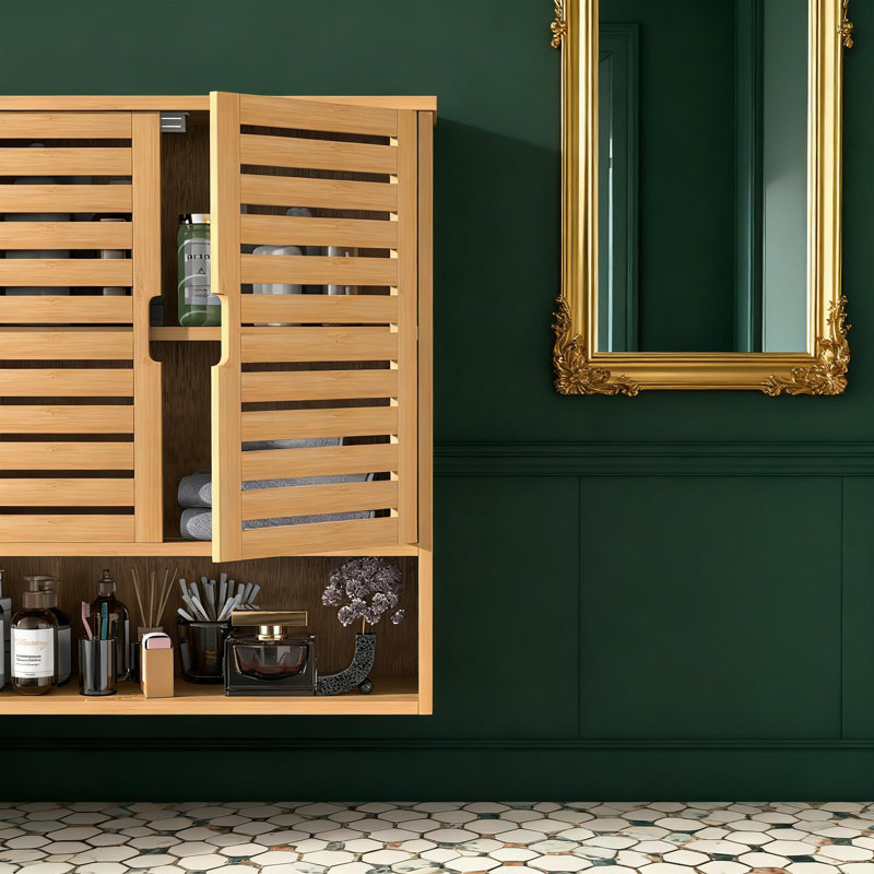 Armoire à pharmacie murale en bambou avec tablette réglable et porte magnétique