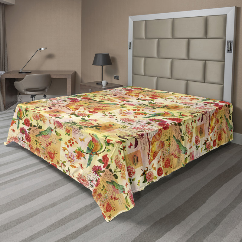 Drap plat Ambesonne, Drap plat de taille double, Rose foncé ,vert / floral