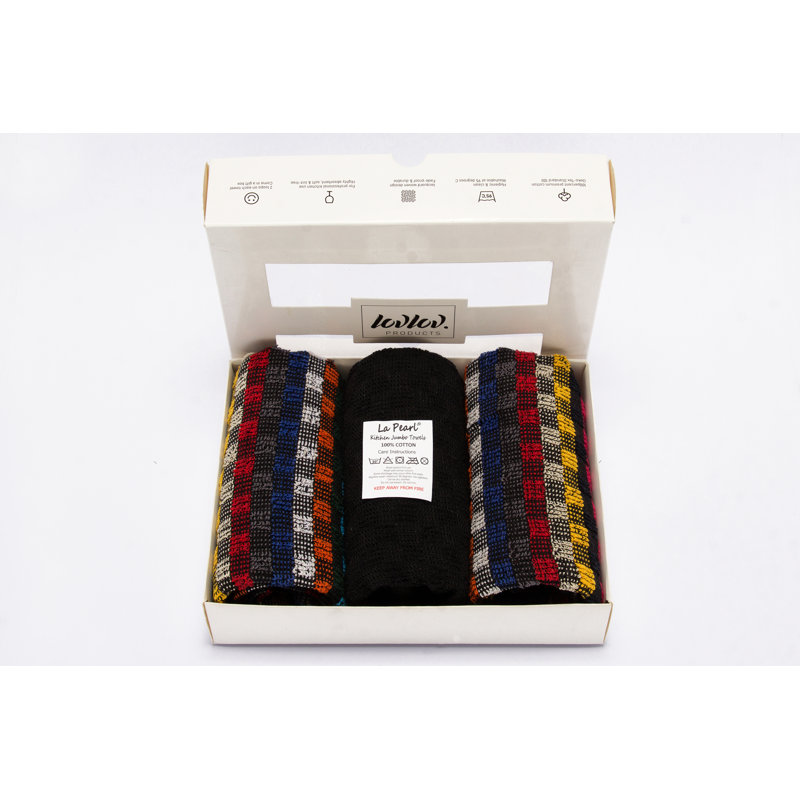 Cotton Jacquard Tea Towel Kitchen Towel, Black/Yellow/Red
