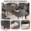 Table de salle à manger 62,99 po en pierre artificielle moderne à bord arrondi gris foncé et pieds en métal gris foncé pouvant accueillir 6 personnes (table de salle à manger seulement)-1069869937-1069869942