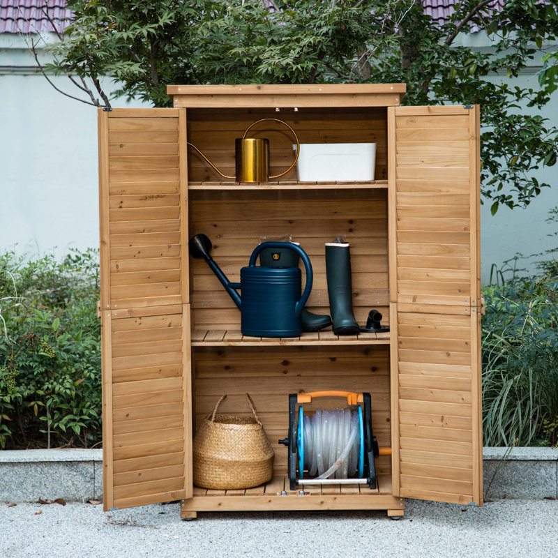 Outdoor Storage Cabinet With 3 Shelves, Wooden Garden Shed Large Size